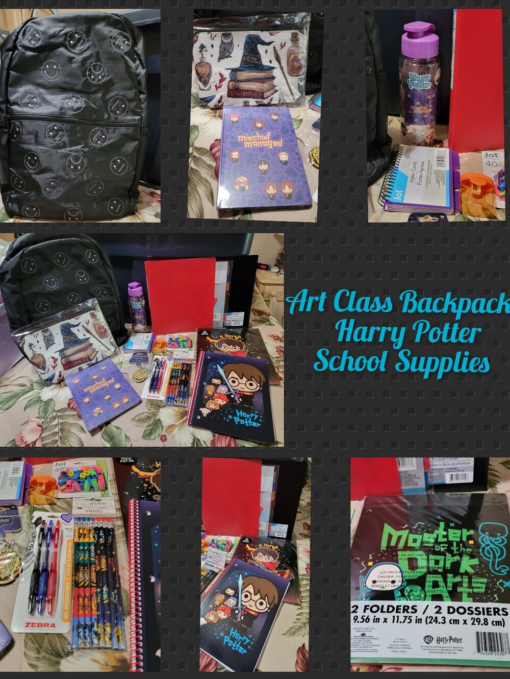 Warner Bros. Black Smiley Backpack and Colorful Harry Potter Stationery Set